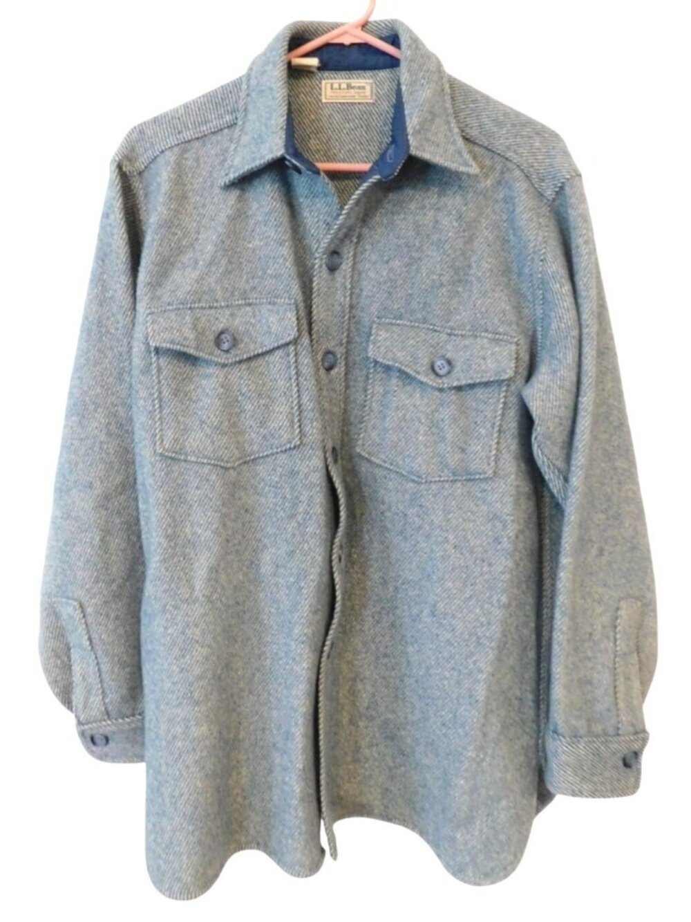 L.L. Bean Northwoods Wool Shirt Jacket Large Blue White USA Workwear Shacket
